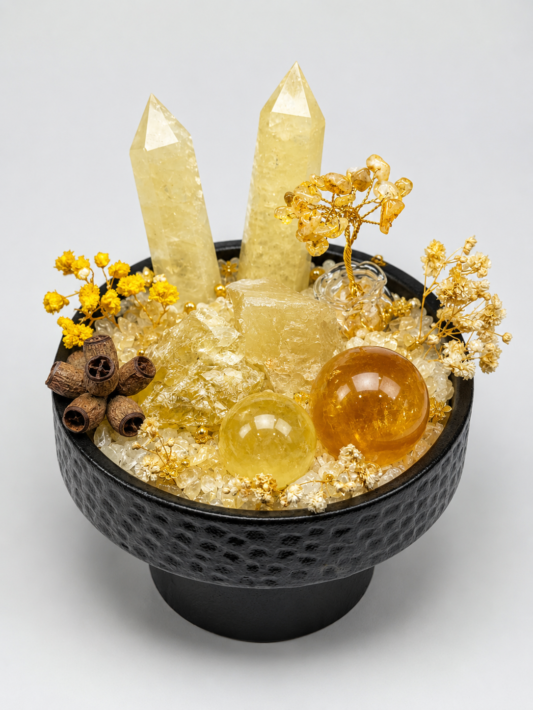 Citrine gold handcrafted crystal desktop garden with crystal points
