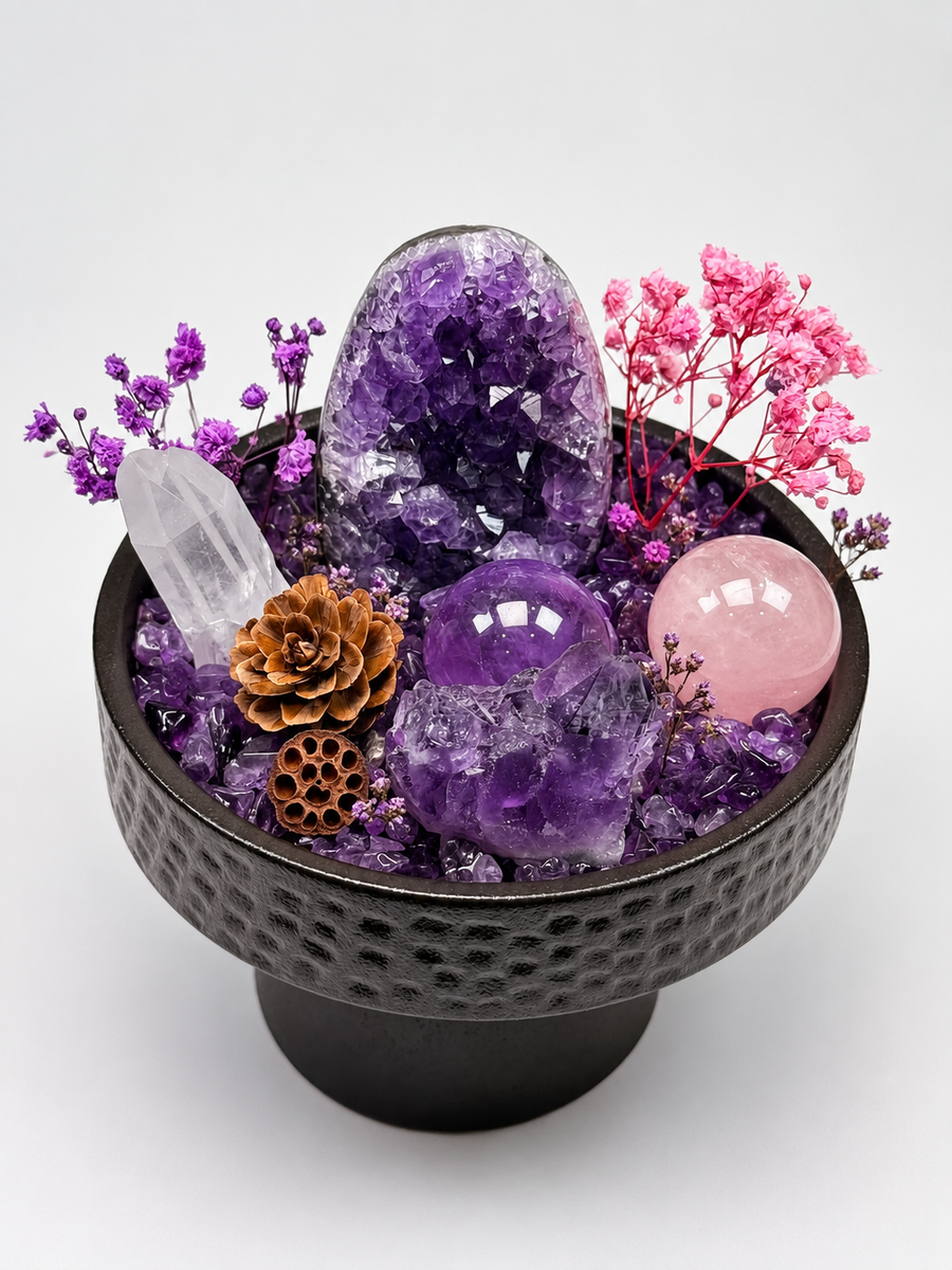 Amethyst Rose Bloom Crystal Desktop Garden
