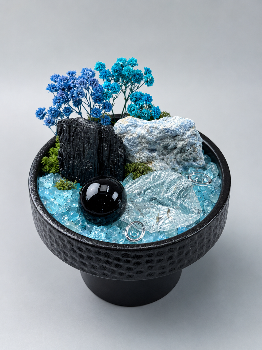 Aquamarine Obsidian Calm Crystal Desktop Garden
