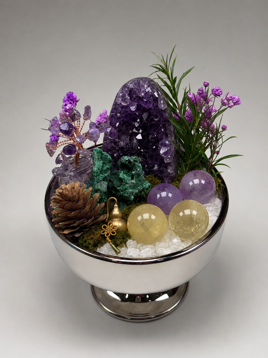 Emerald Amethyst Balance Crystal Desktop Garden
