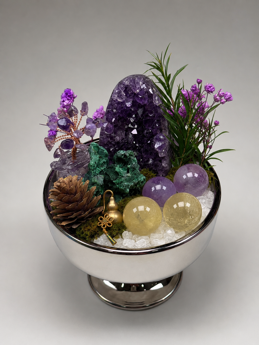 Emerald Amethyst Balance Crystal Desktop Garden