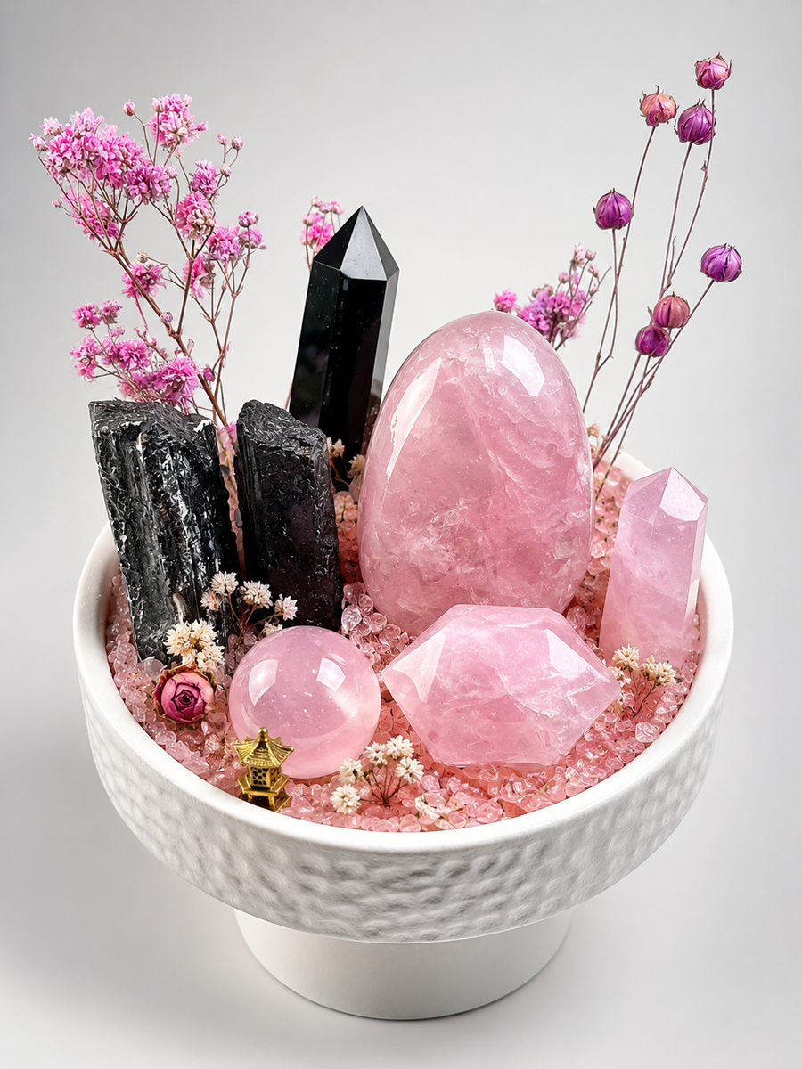 Rose Quartz Obsidian Balance Crystal Desktop Garden